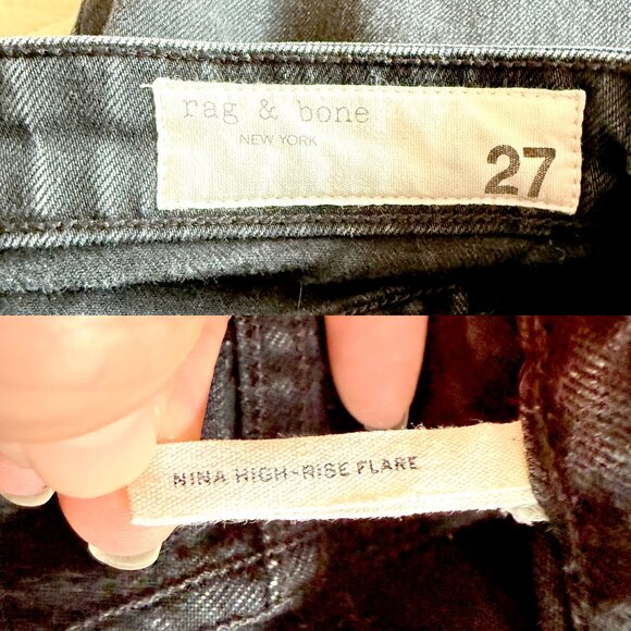 Rag & Bone Nina High Rise Flare Black Onyx Flare Leg Raw Hem Jeans Size 27 - Picture 3 of 15
